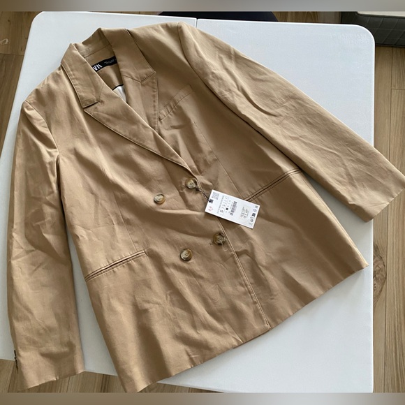 Zara Oversized Blazer Coat Taupe Brown Tan Camel Neutral double breast XS NWT - Picture 13 of 16